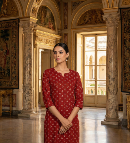 Classic Red Printed Straight Kurthi