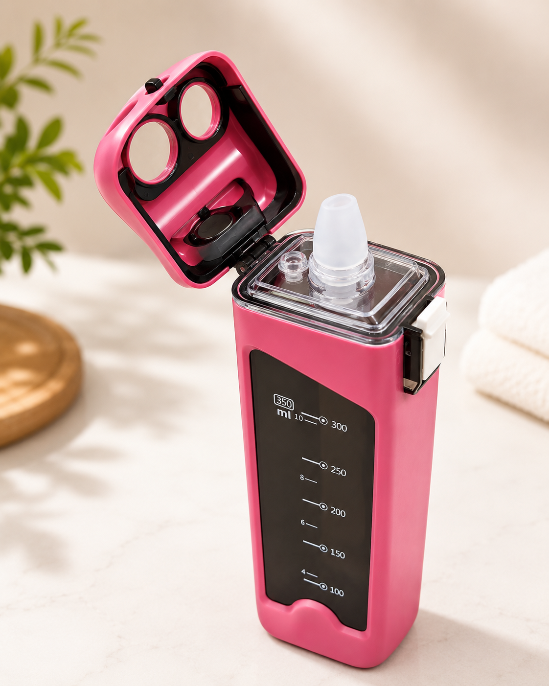Slim Water Bottle 350ML Leakproof Sipper Rectangular Bottle with Straw and Handle BPA Free Plastic Portable Gym School Office Travel Use Bottle Pink