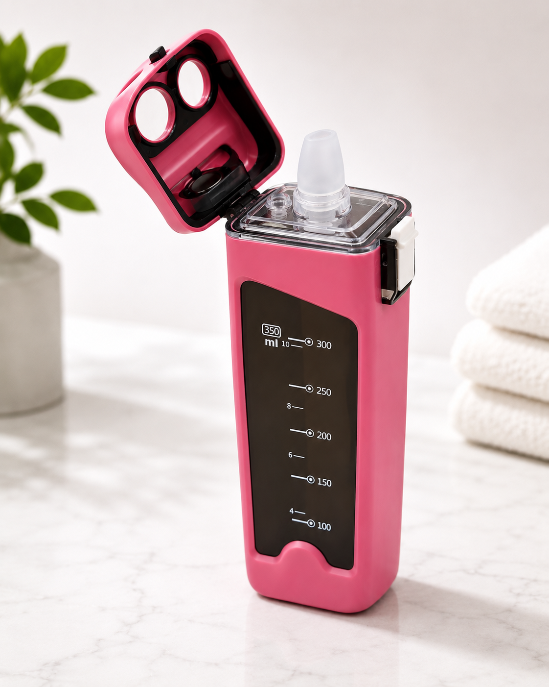 Slim Water Bottle 350ML Leakproof Sipper Rectangular Bottle with Straw and Handle BPA Free Plastic Portable Gym School Office Travel Use Bottle Pink