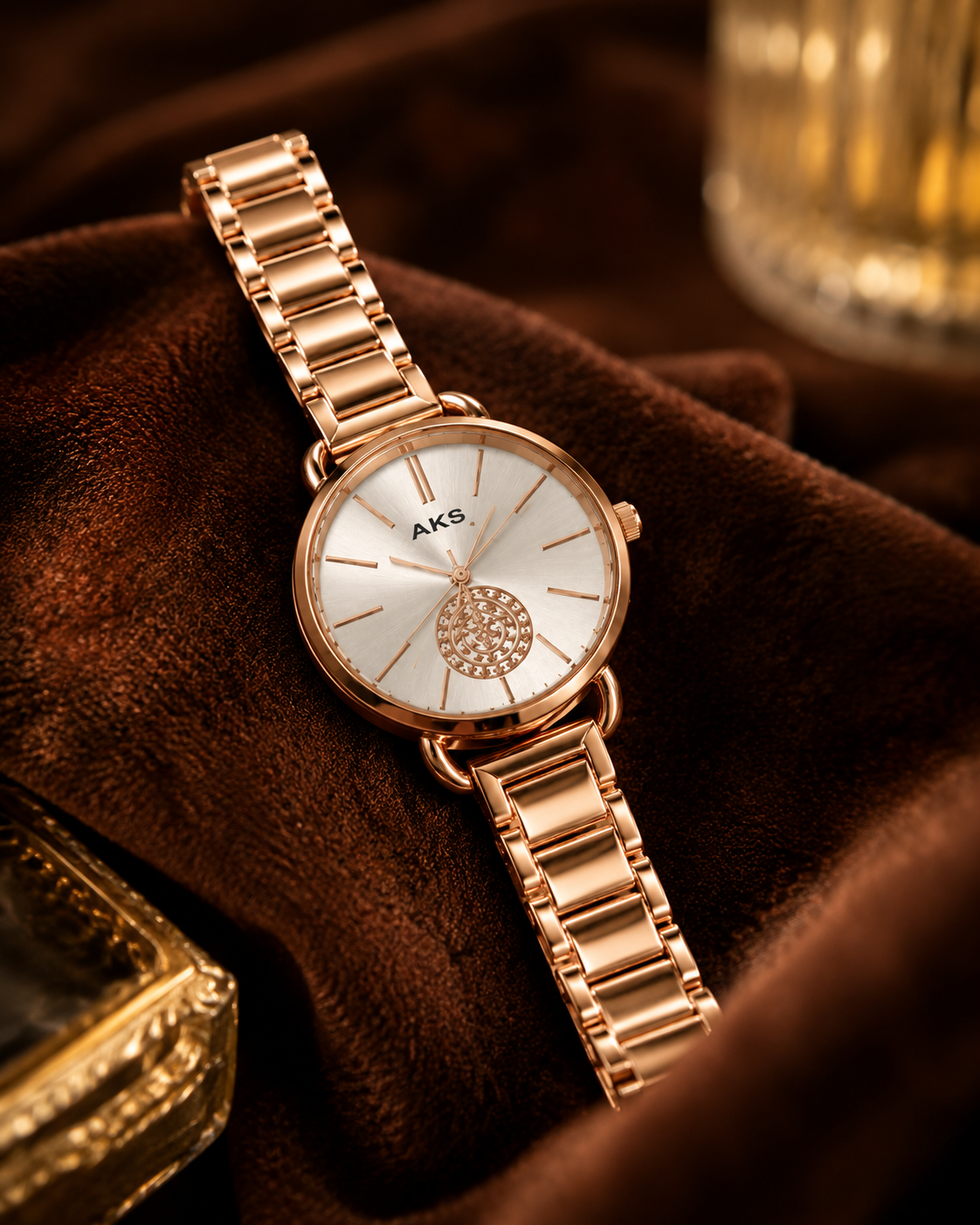 AKS Women's Premium Rose Gold Analog Watch with Stainless Steel Bracelet | White Dial