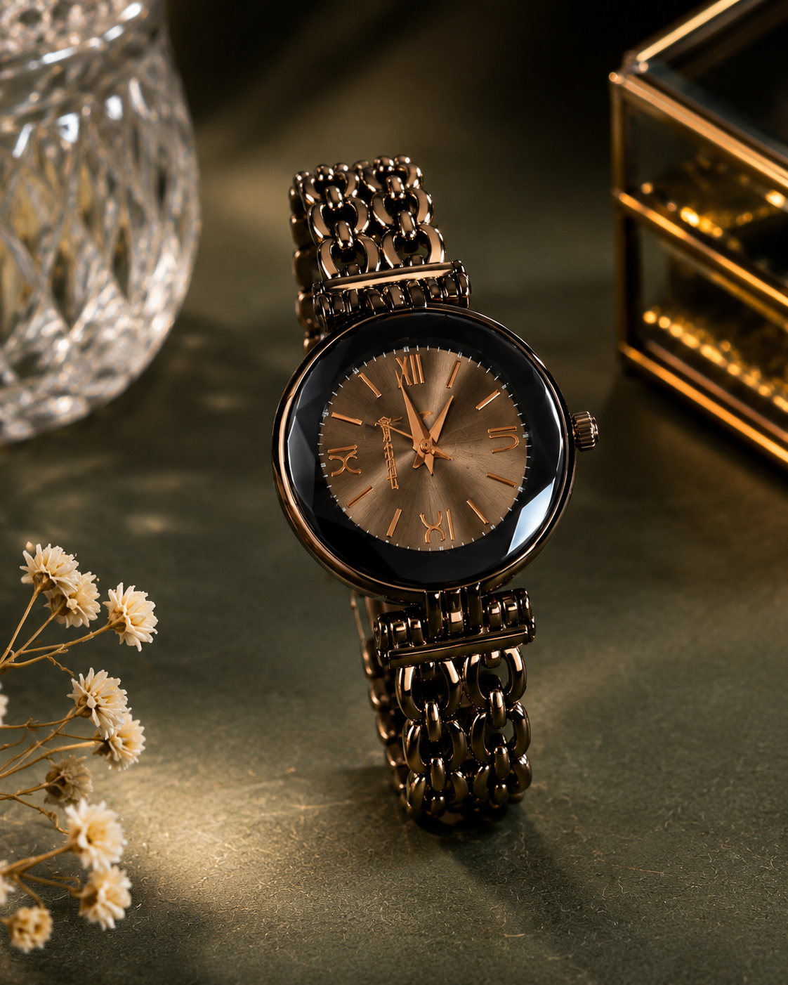 Firstek Women's Premium Rose Gold Chain Strap Analog Watch