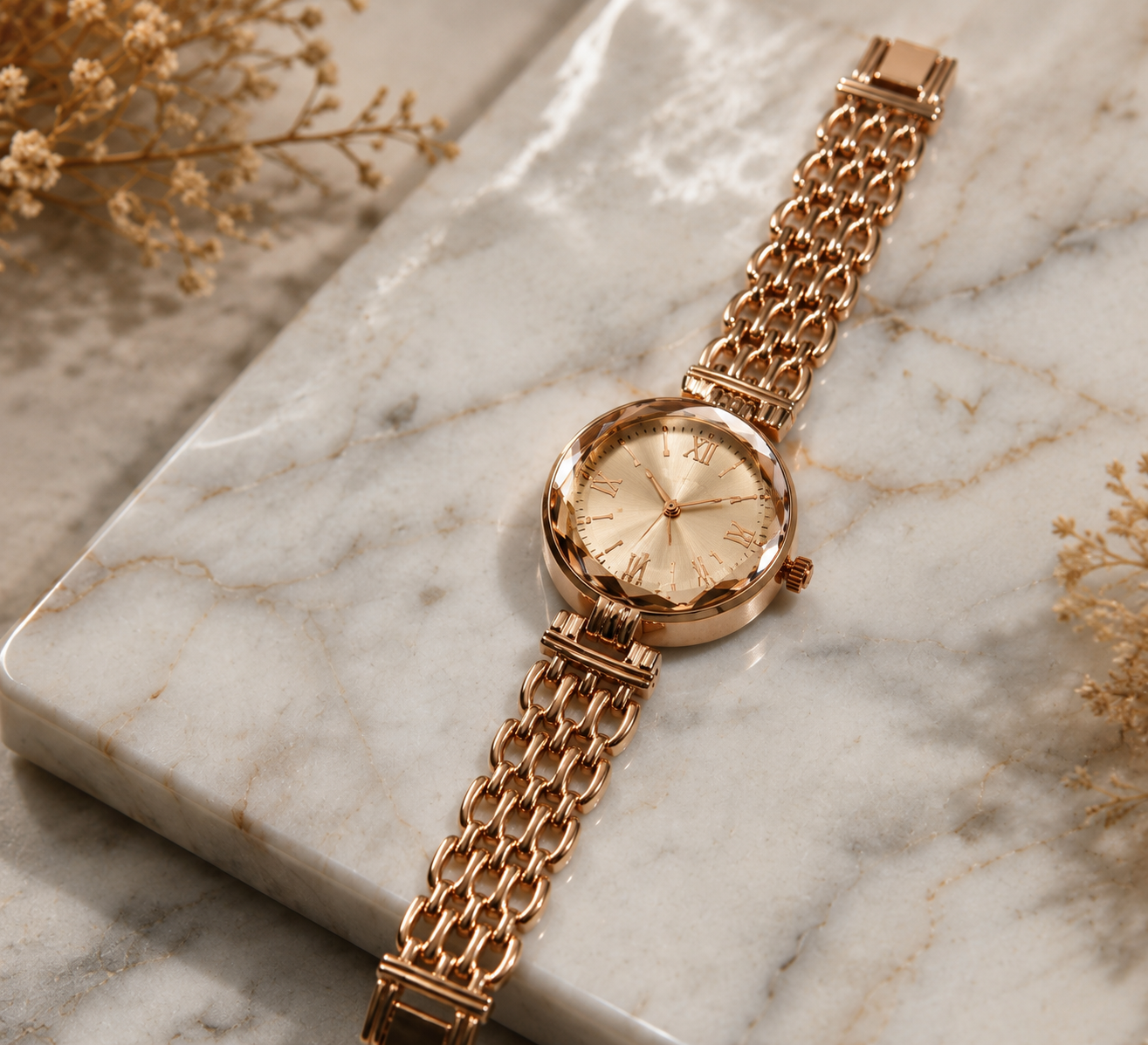 Firstek Women's Rose Gold Analog Quartz Watch with Elegant Round Dial Fashion