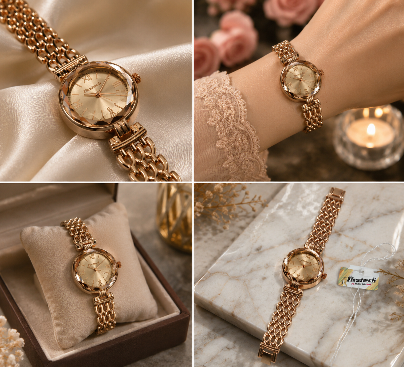 Firstek Women's Rose Gold Analog Quartz Watch with Elegant Round Dial Fashion
