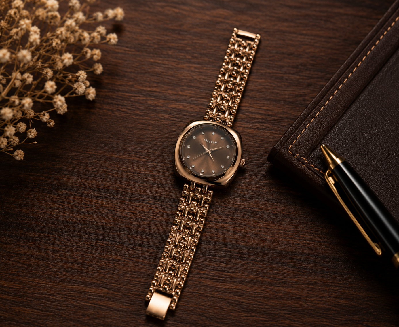 Firstek Women's Crystal Marker Analog Rose Gold Watch