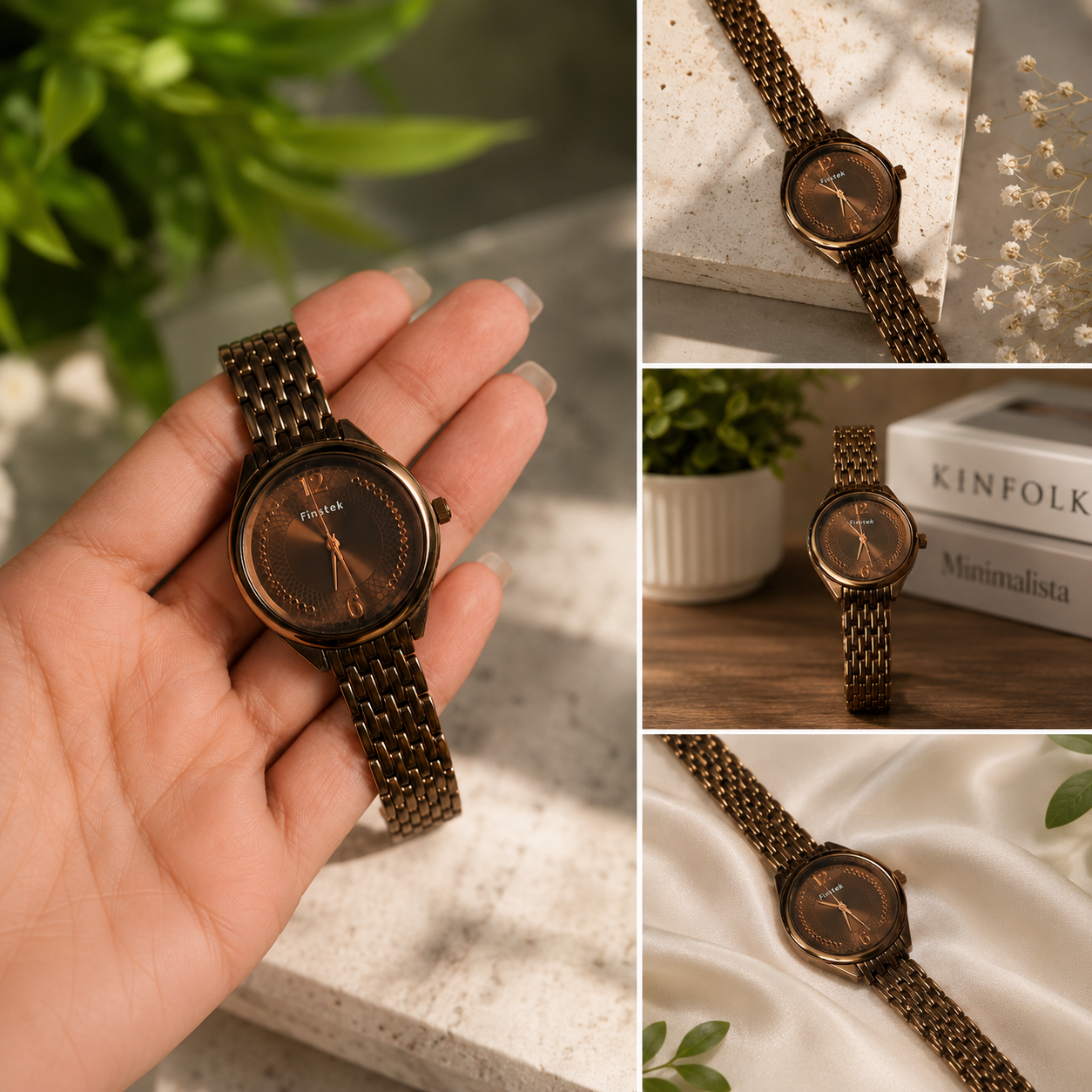 Firstek Women's Brown Dial Analog Quartz Metal Strap Watch