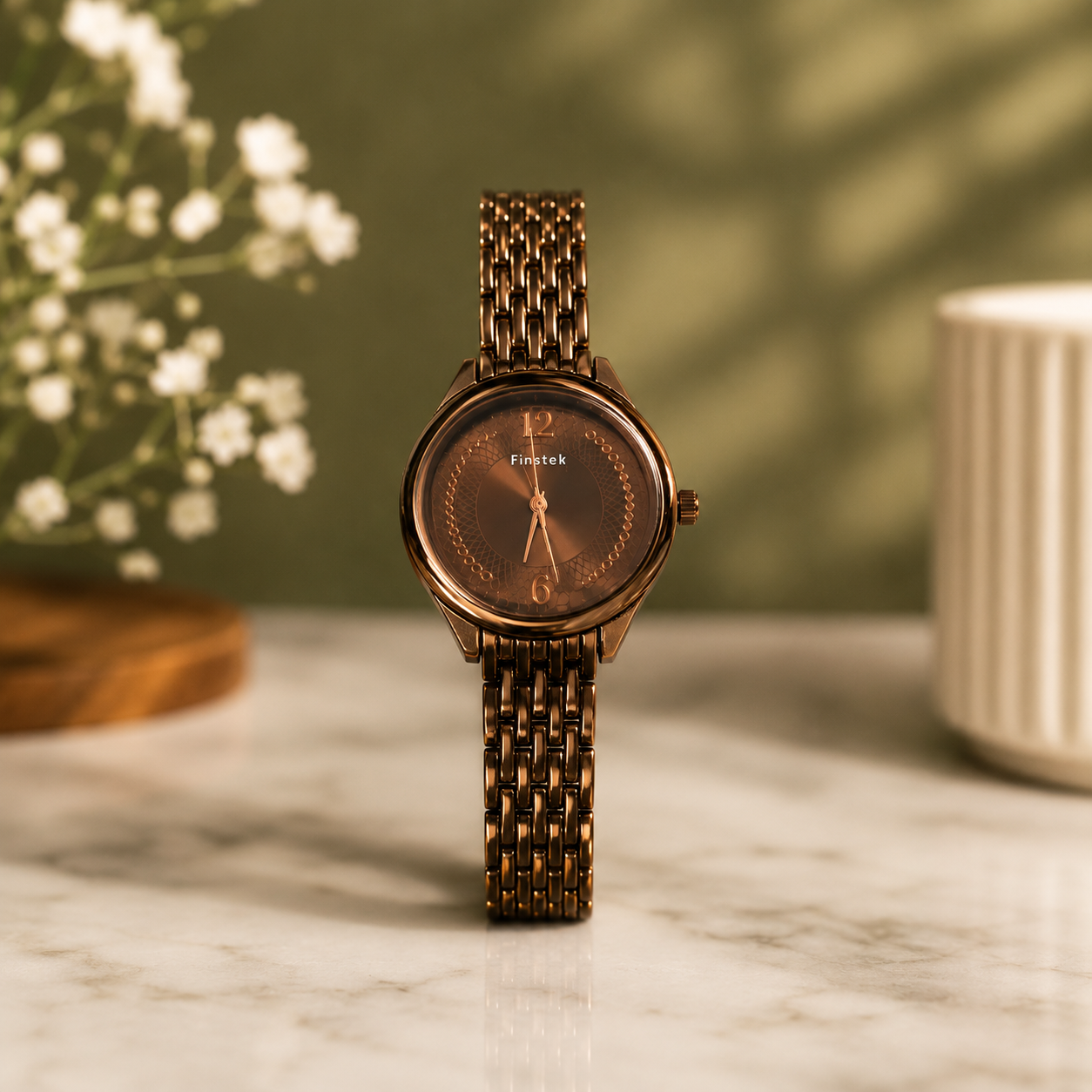 Firstek Women's Brown Dial Analog Quartz Metal Strap Watch