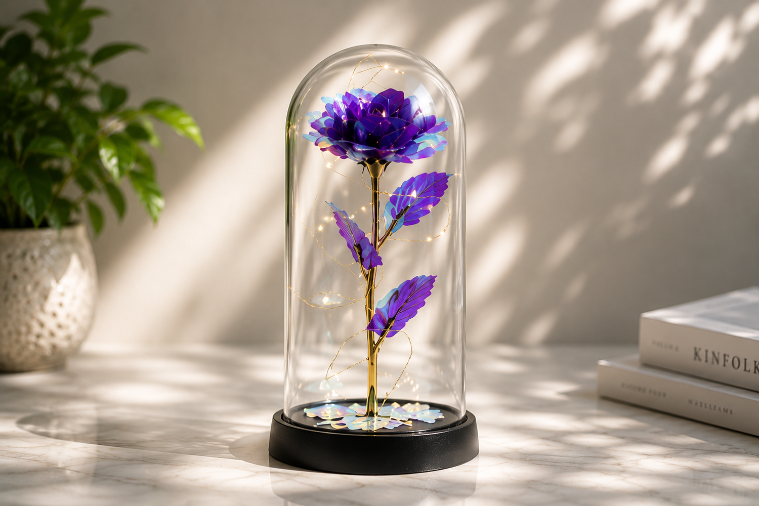 Rose of Love Flower with Light in Glass Dome, Crystal Artificial Rose , Romantic Decorative Night Lamp, Gift for Girlfriend Wife Women, Birthday Anniversary Valentine day