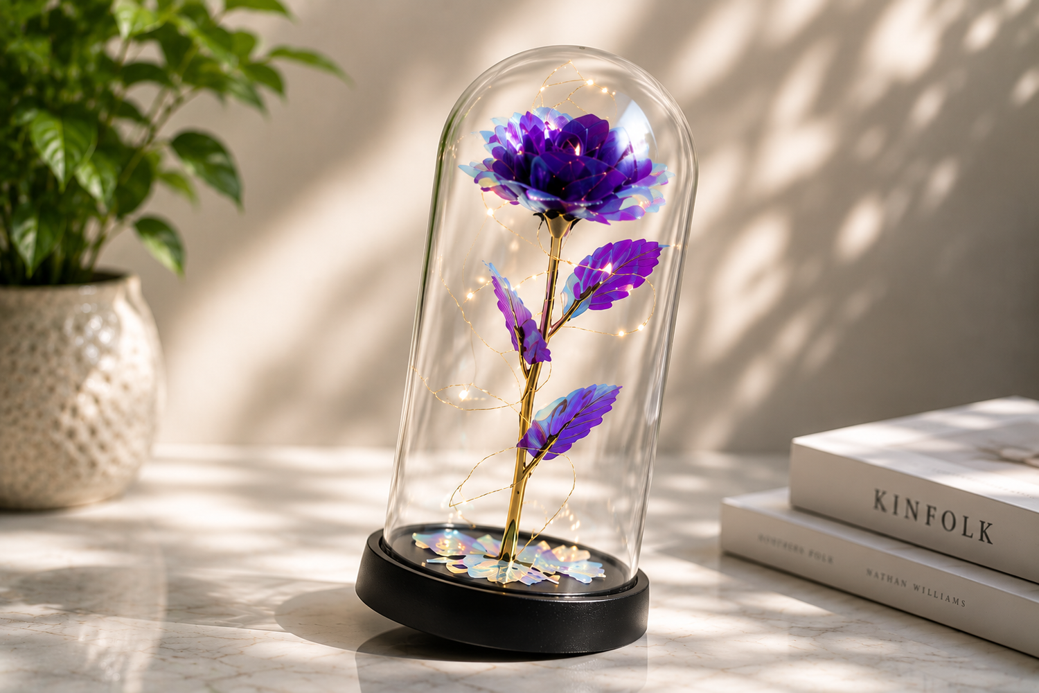 Rose of Love Flower with Light in Glass Dome, Crystal Artificial Rose , Romantic Decorative Night Lamp, Gift for Girlfriend Wife Women, Birthday Anniversary Valentine day