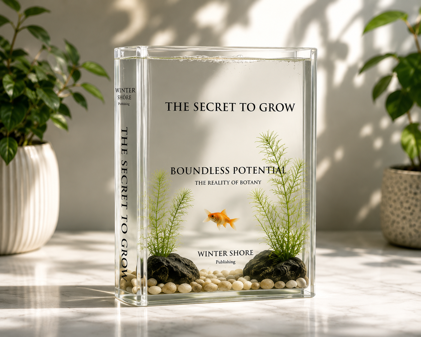 Acrylic book shaped flower vase The secret to Grow text Design 7.9x 6.9 inches winter shore English book vase for flowers