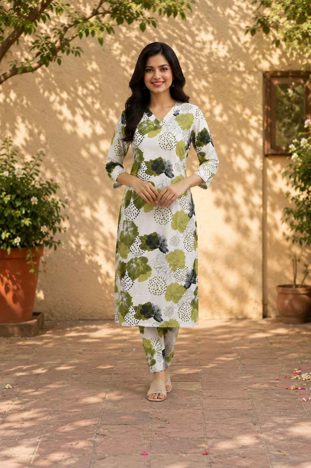 Green Floral Printed Kurta with Pant Set