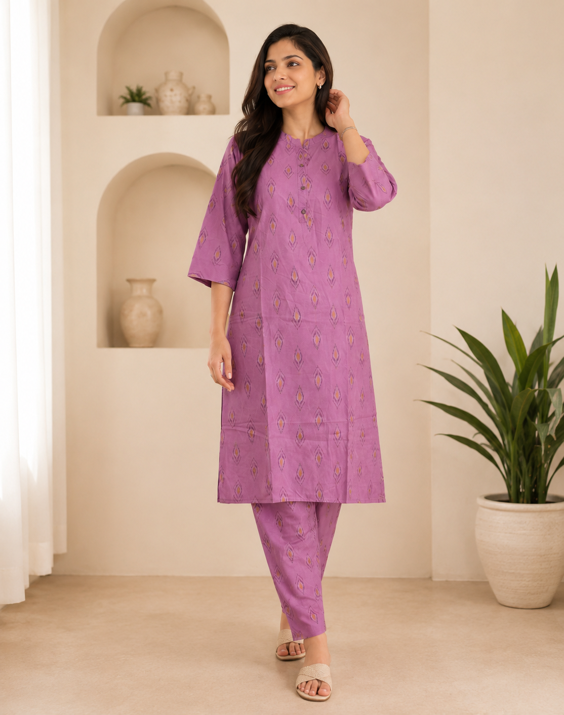 Dusty Pink Printed Kurta with Pant