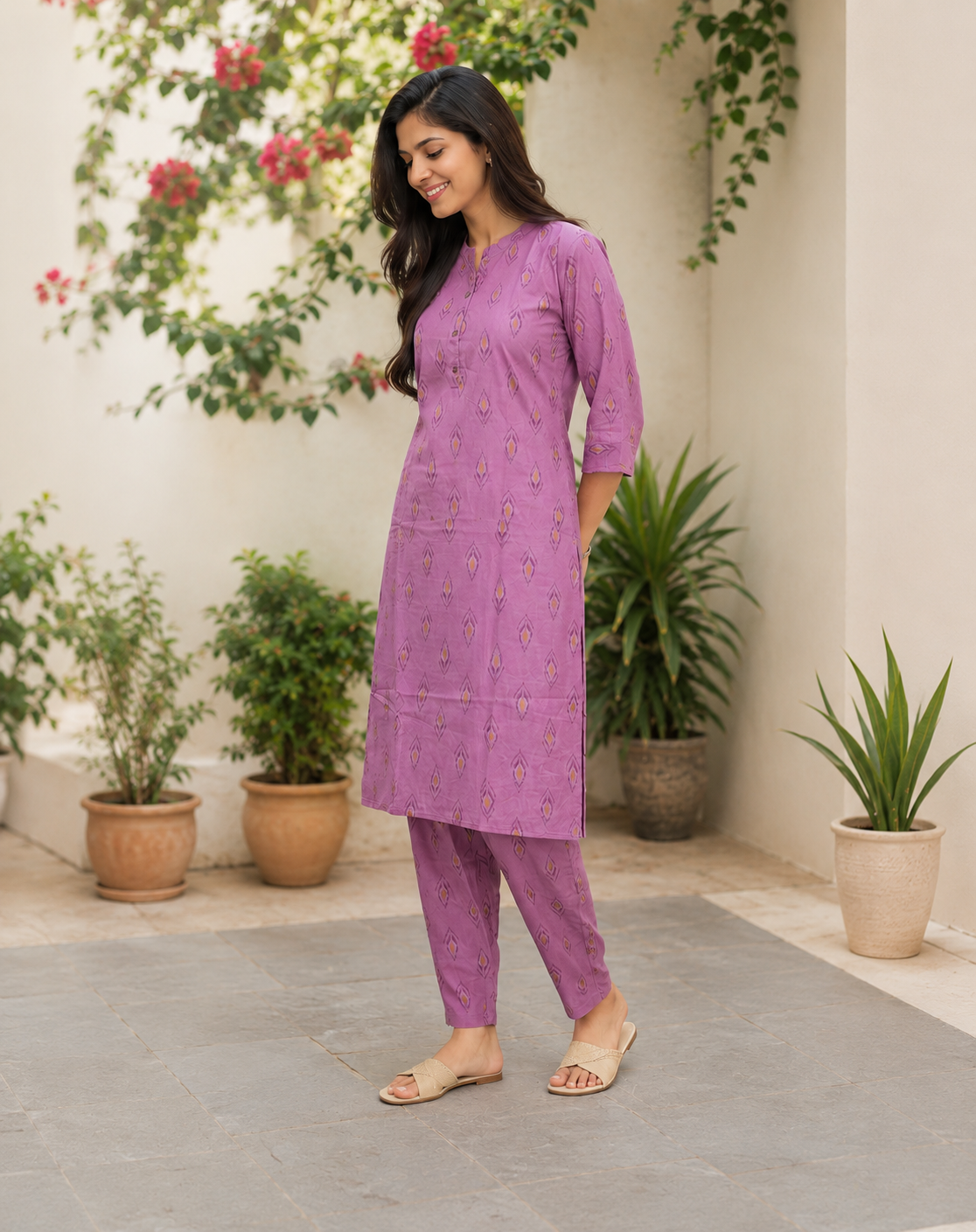 Dusty Pink Printed Kurta with Pant