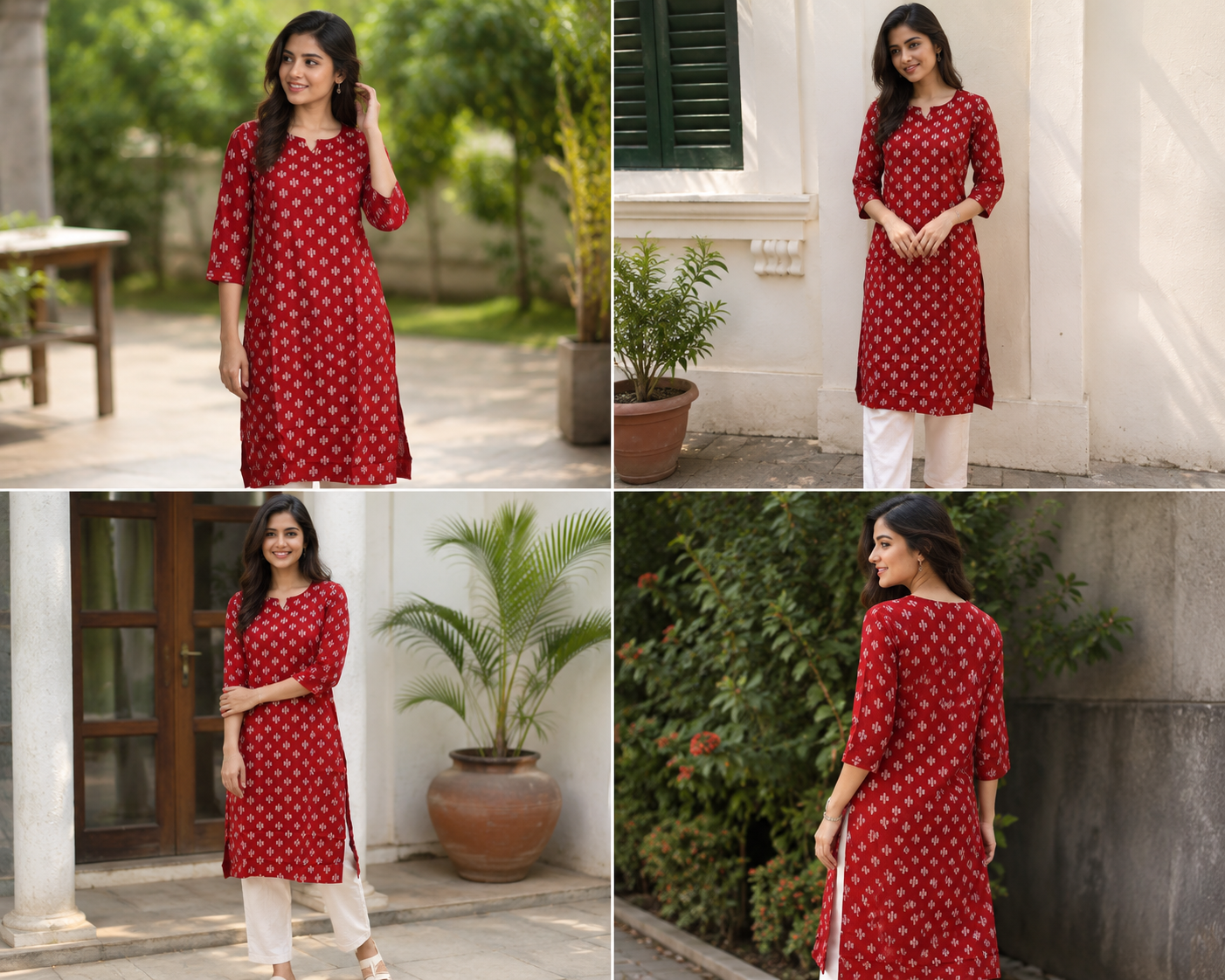 Classic Red Printed Straight Kurthi