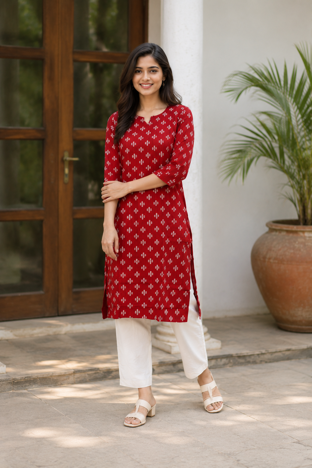 Classic Red Printed Straight Kurthi