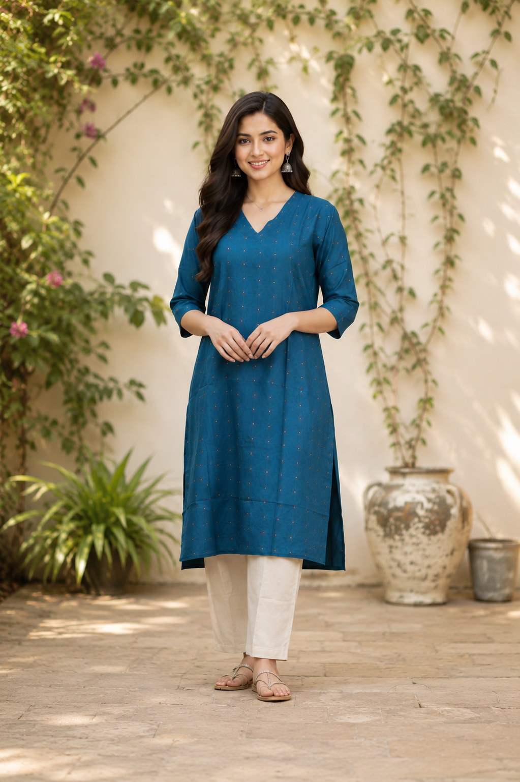 Teal Gold Buti Straight Kurta