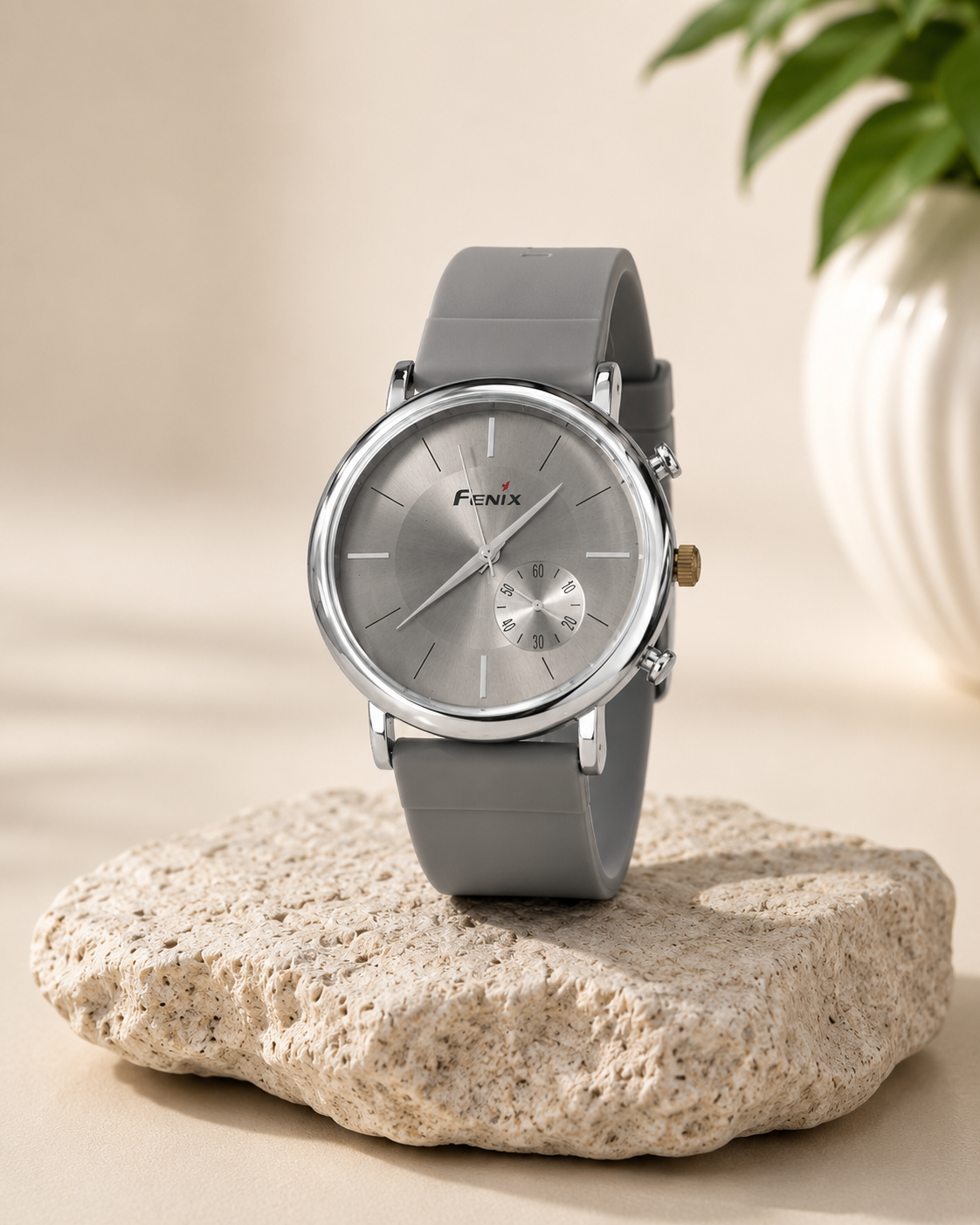 FENIX Men's Premium Grey Analog Watch with Silicone Strap & Small Seconds Dial | Quartz Casual Wrist Watch