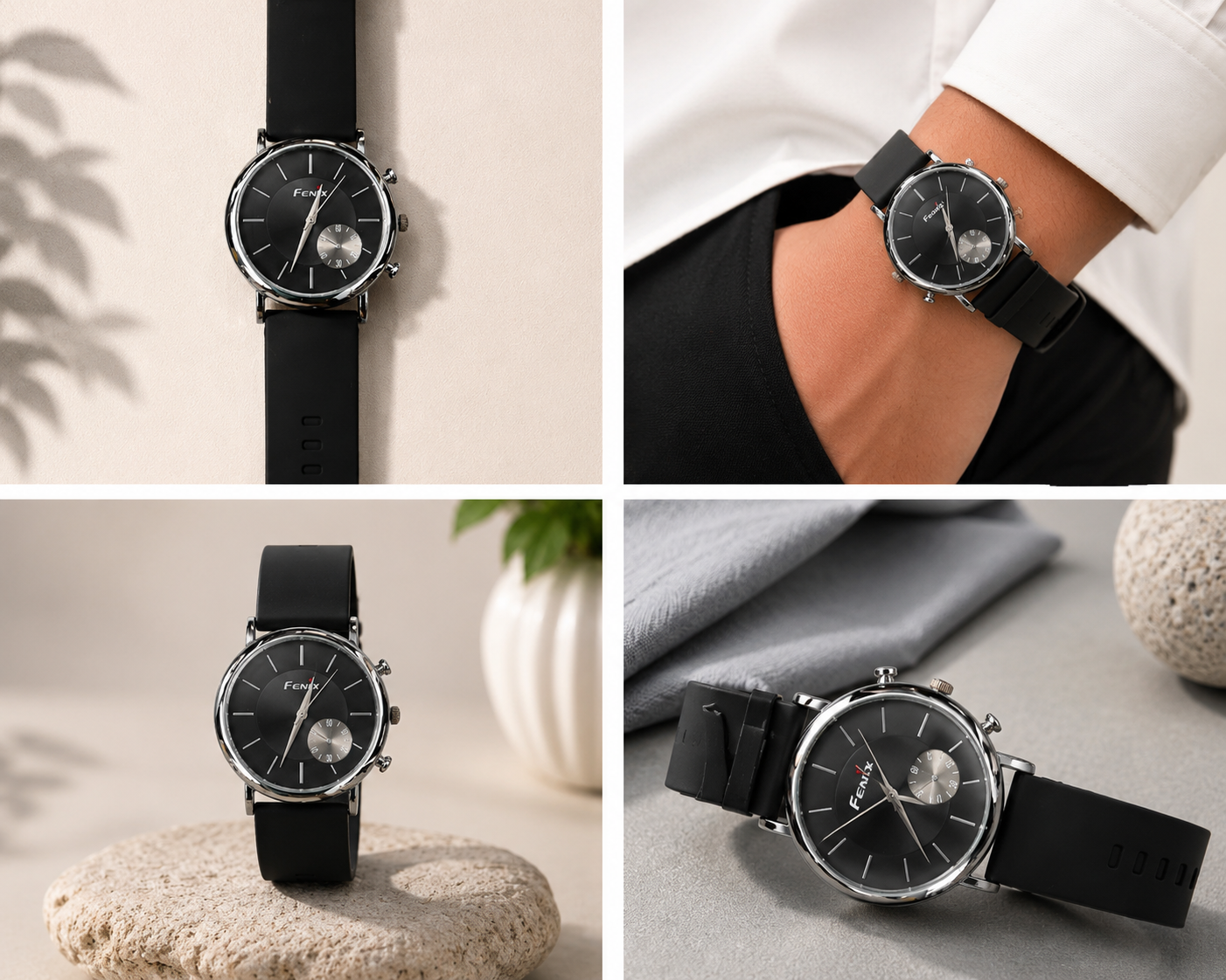 FENIX Men's Premium Analog Quartz Watch with Black Silicone Strap & Black Dial