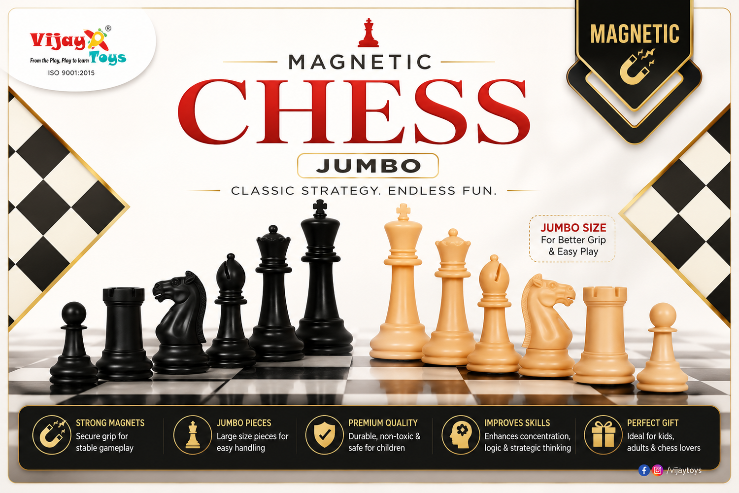 Magnetic Educational Toys Travel Chess Set with Folding Board for Kids and Adults ,Folding Chess Board