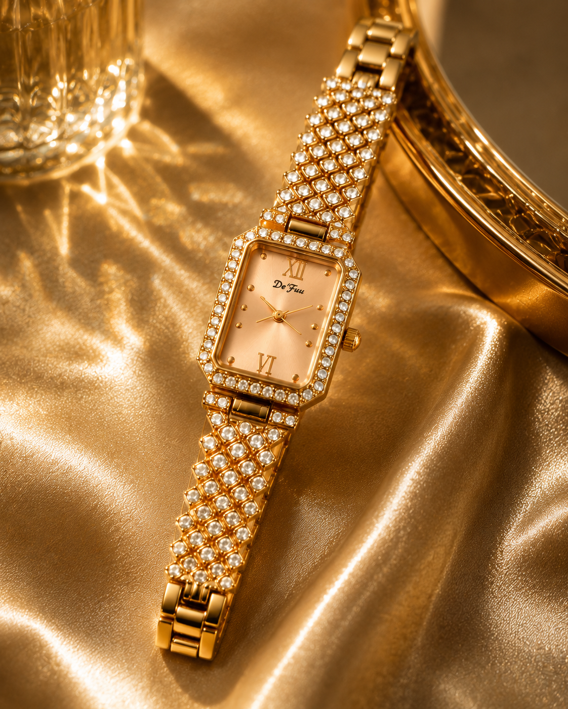 De'Fuu Women's Luxury Gold Crystal Bracelet Analog Watch