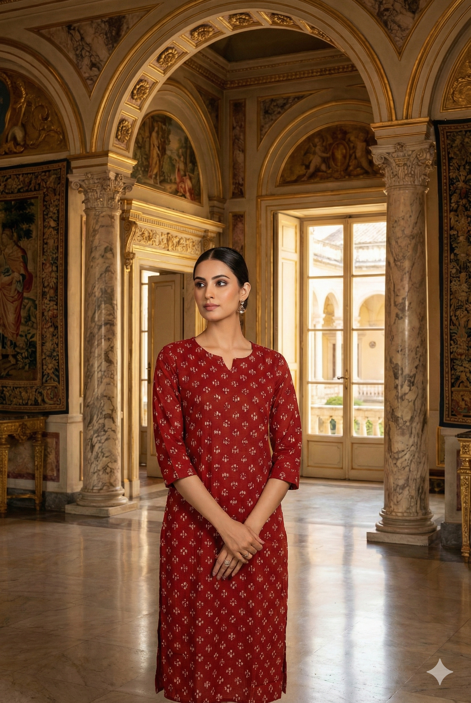 Classic Red Printed Straight Kurthi