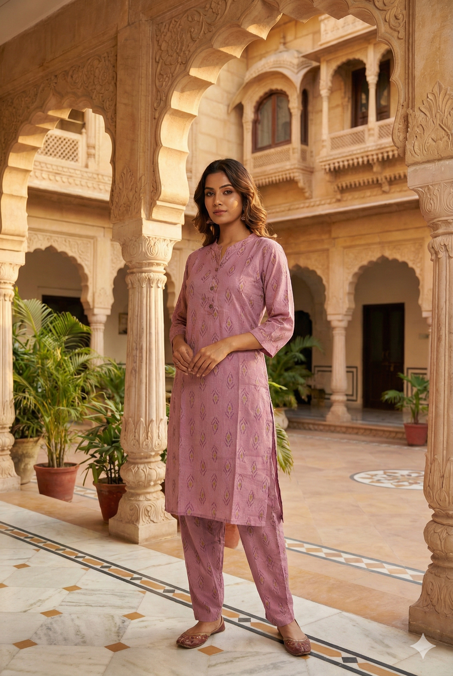 Dusty Pink Printed Kurta with Pant