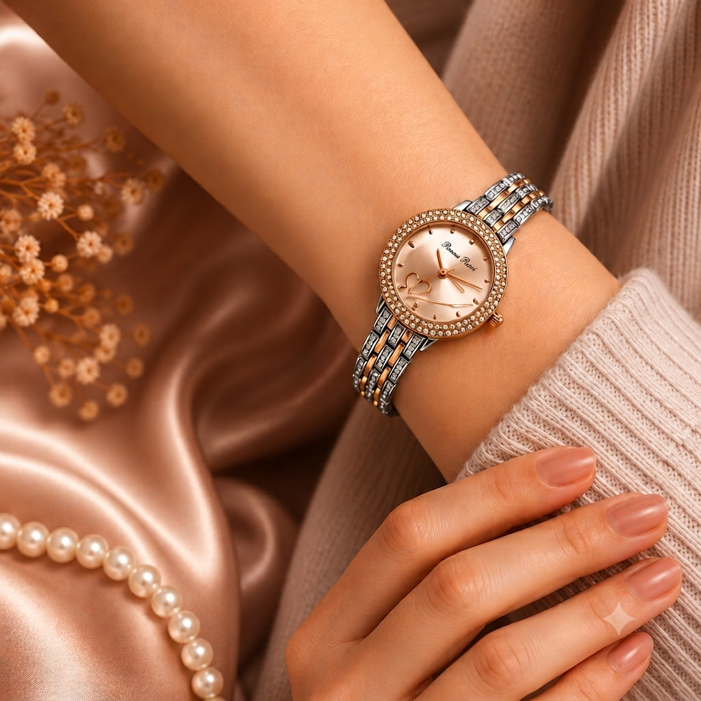 Renna Ricci Women's Rose Gold Analog Quartz Watch with Crystal Bezel & Stainless Steel Strap