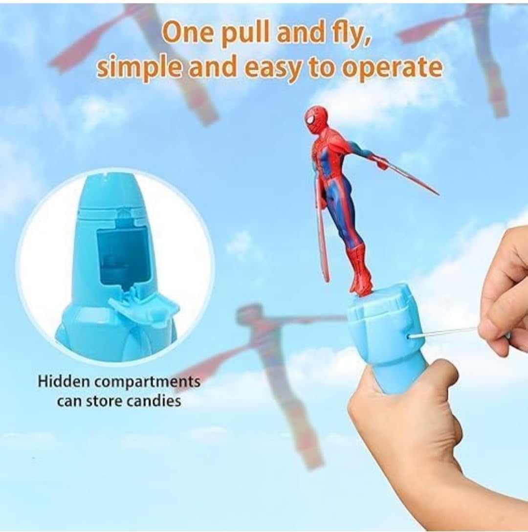 Flying Superhero Action Toy, Hand-Press Launcher, Plastic, No Batteries Required, Kids Indoor Play