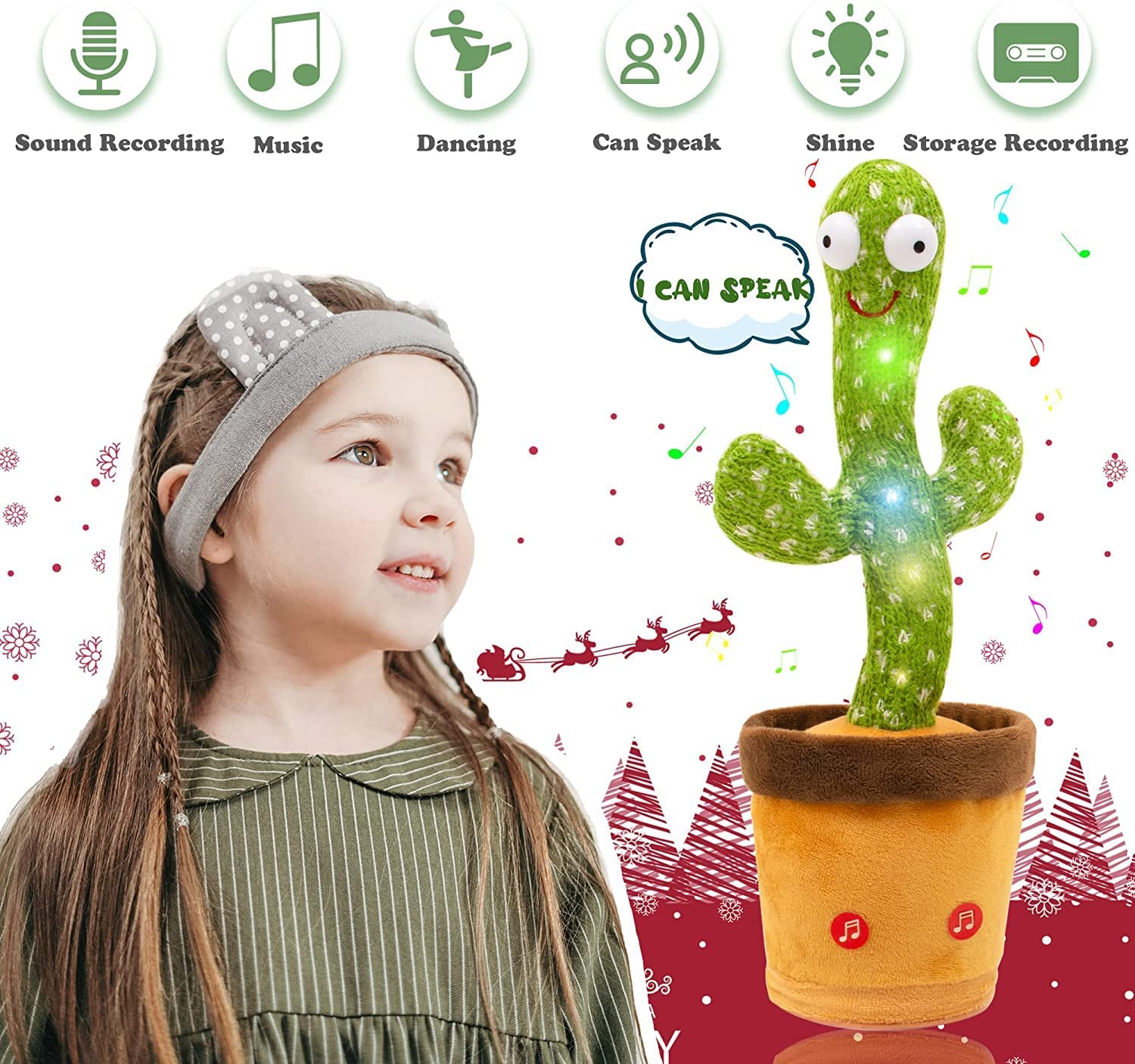 Dancing Cactus for Kids Repeat What You Say and Sings Soft Plush Talking Cactus Baby Toys Funny Education Toys for Children